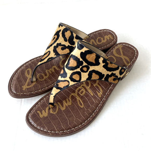 Sam Edelman Jaynee T Strap Sandal Thong Toe Brown Low Heel Animal Leo Cheetah 8 - Picture 4 of 6